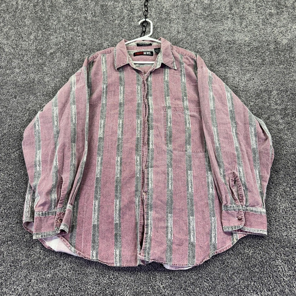 Vtg Todays News Shirt Mens 3X Pink Striped Long Sleeve Button Up Pocket Casual